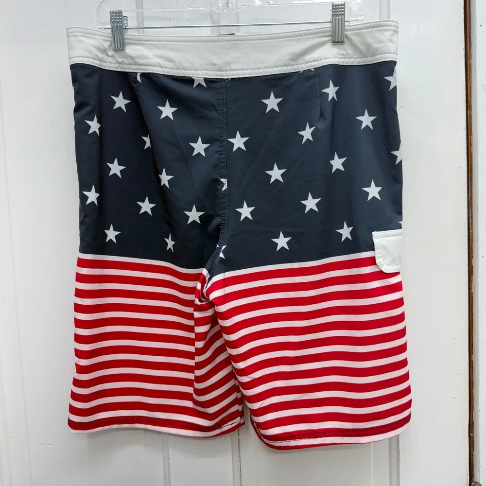 Carbon Red White Blue American Flag Board Shorts‎ Swim Trunks Swimsuit Men's 32